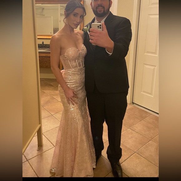 Sherri Hill light pink corset top sheer formal sequined dress style# 54919 - Picture 1 of 9